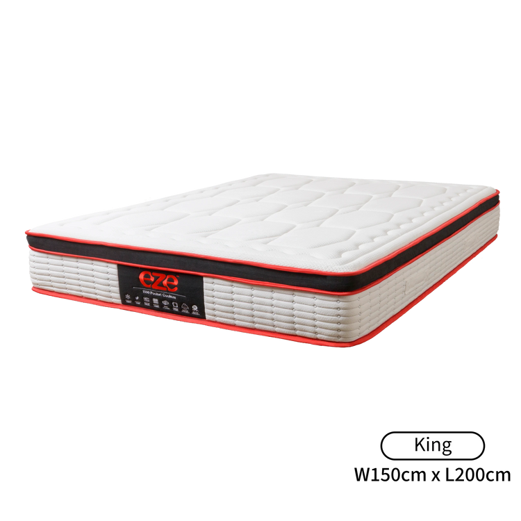 White mattress with red border and eze logo on a white background