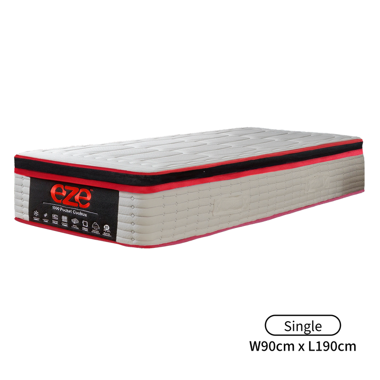 Single mattress with 'eze' branding on a white background