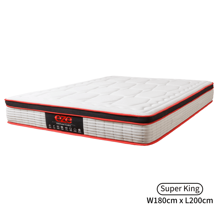 eze mattress with red border and 'eze' branding on a white background