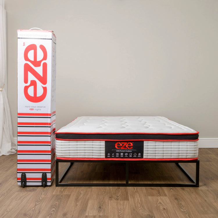 Eze mattress on a stand with packaging in the background