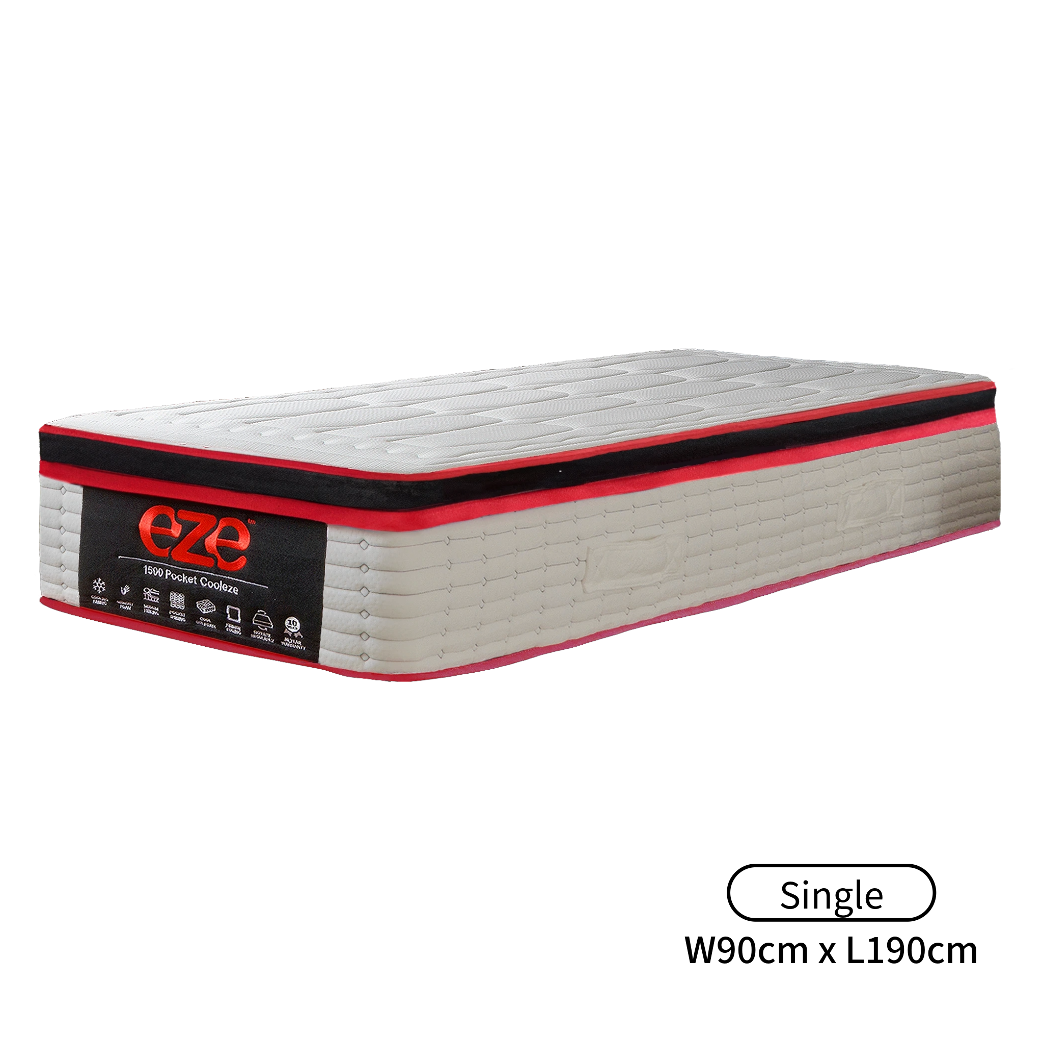 Single mattress with 'eze' branding on a white background