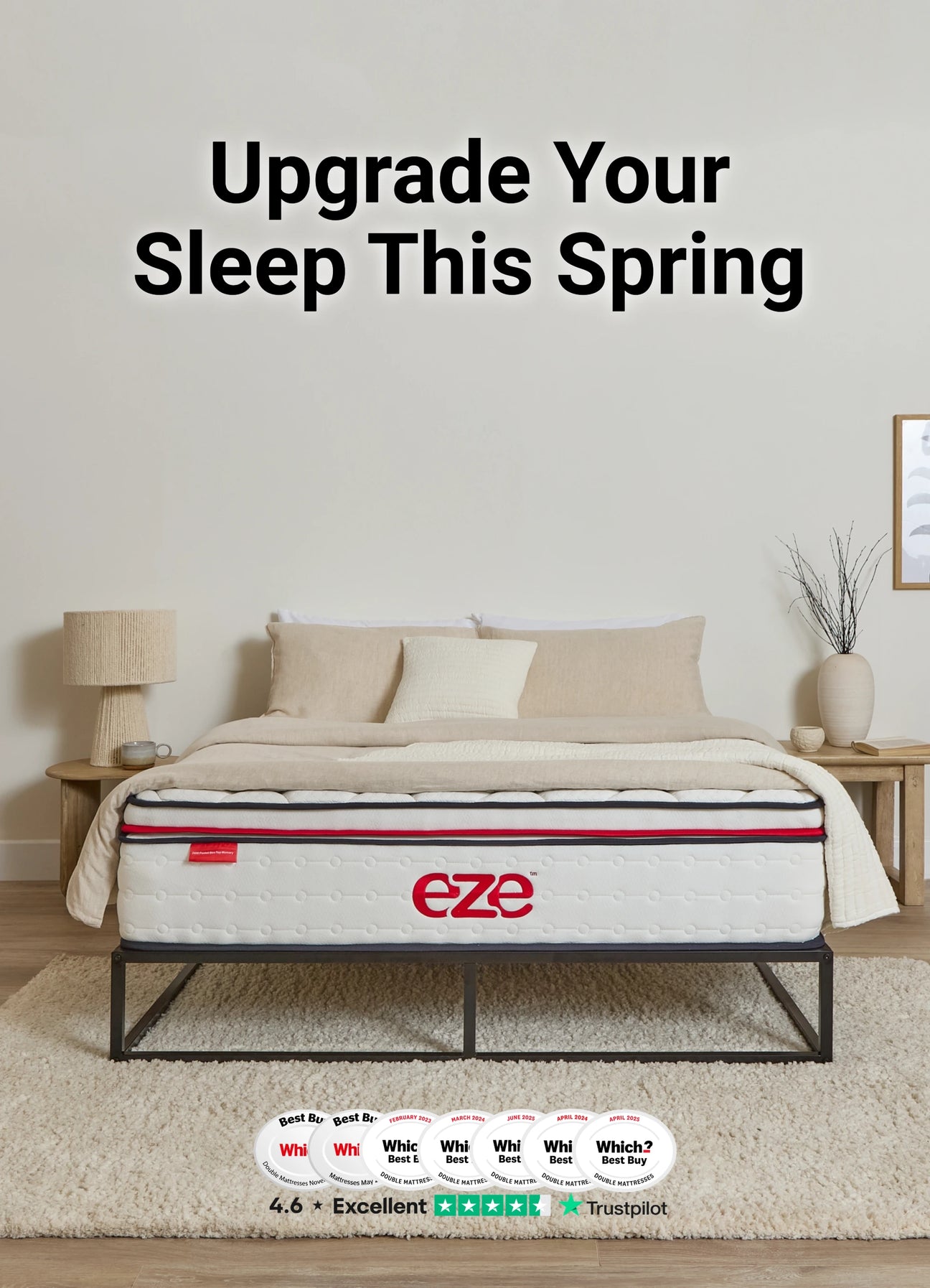 eze hybrid max mattress in a neutral styled bedroom