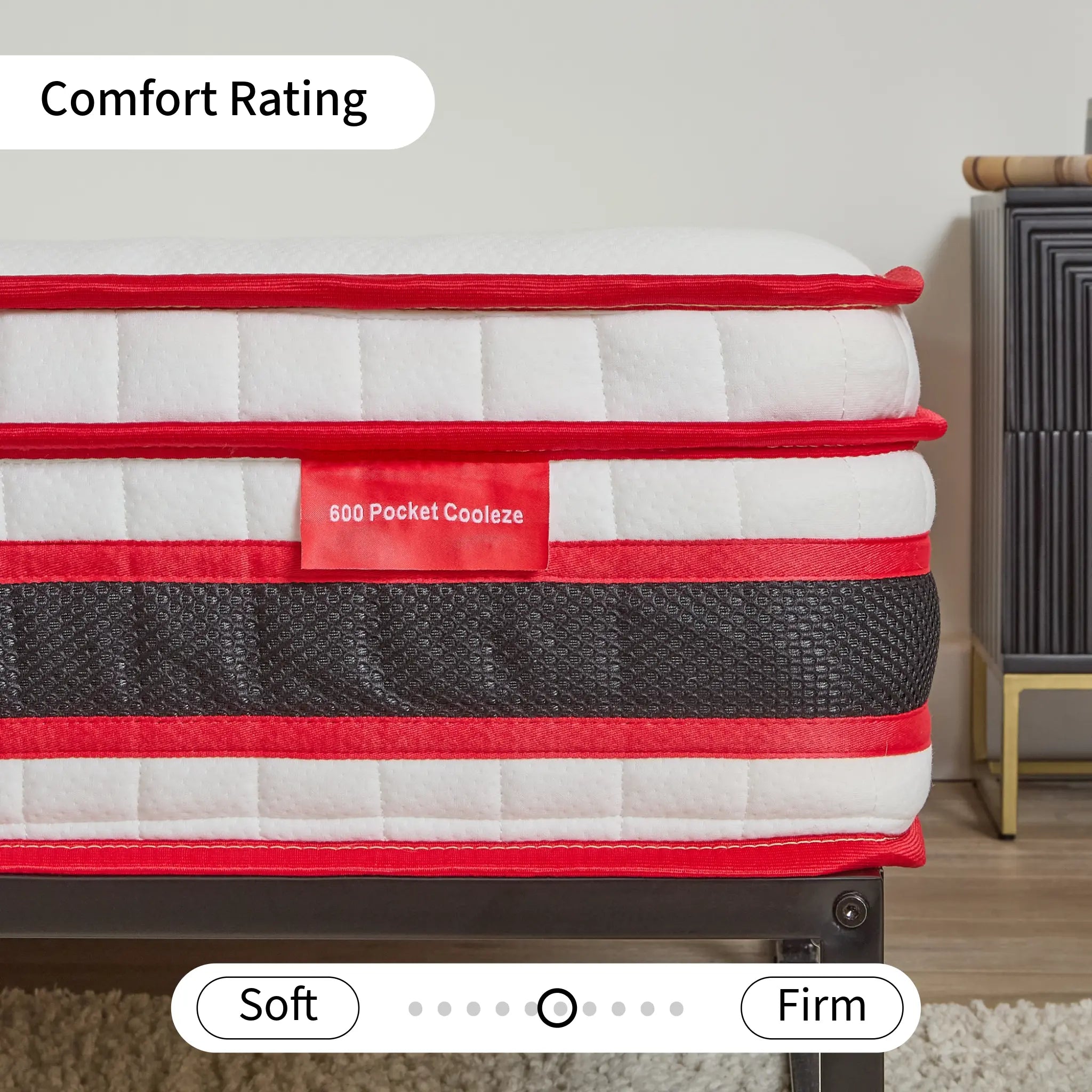 close up of cooleze hybrid original to show the comfort rating of the mattress