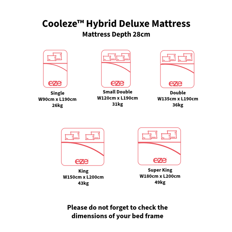 cooleze_hybrid_deluxe_mattress_sizes