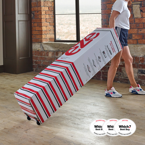 eze™ Hybrid Max Mattress - eze Mattress UK | Which Best Buy 2023 in a compact box with wheels, ideal for easy transport and setup in any room.