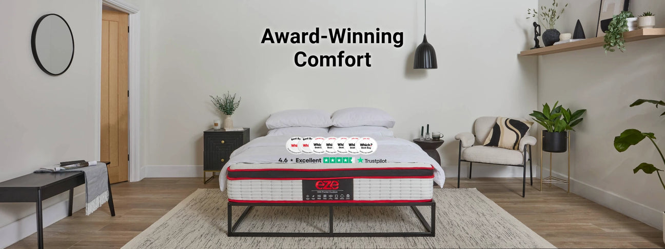 eze hybrid platinum mattress in styled bedroom