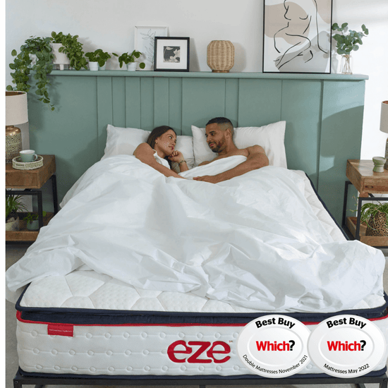 eze_hybrid_ultra_mattress_couple_asleep_in_bed_which_logo